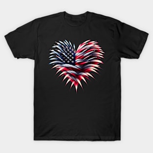 Fighter Jet Airplane American Flag Heart 4Th Of July T-Shirt